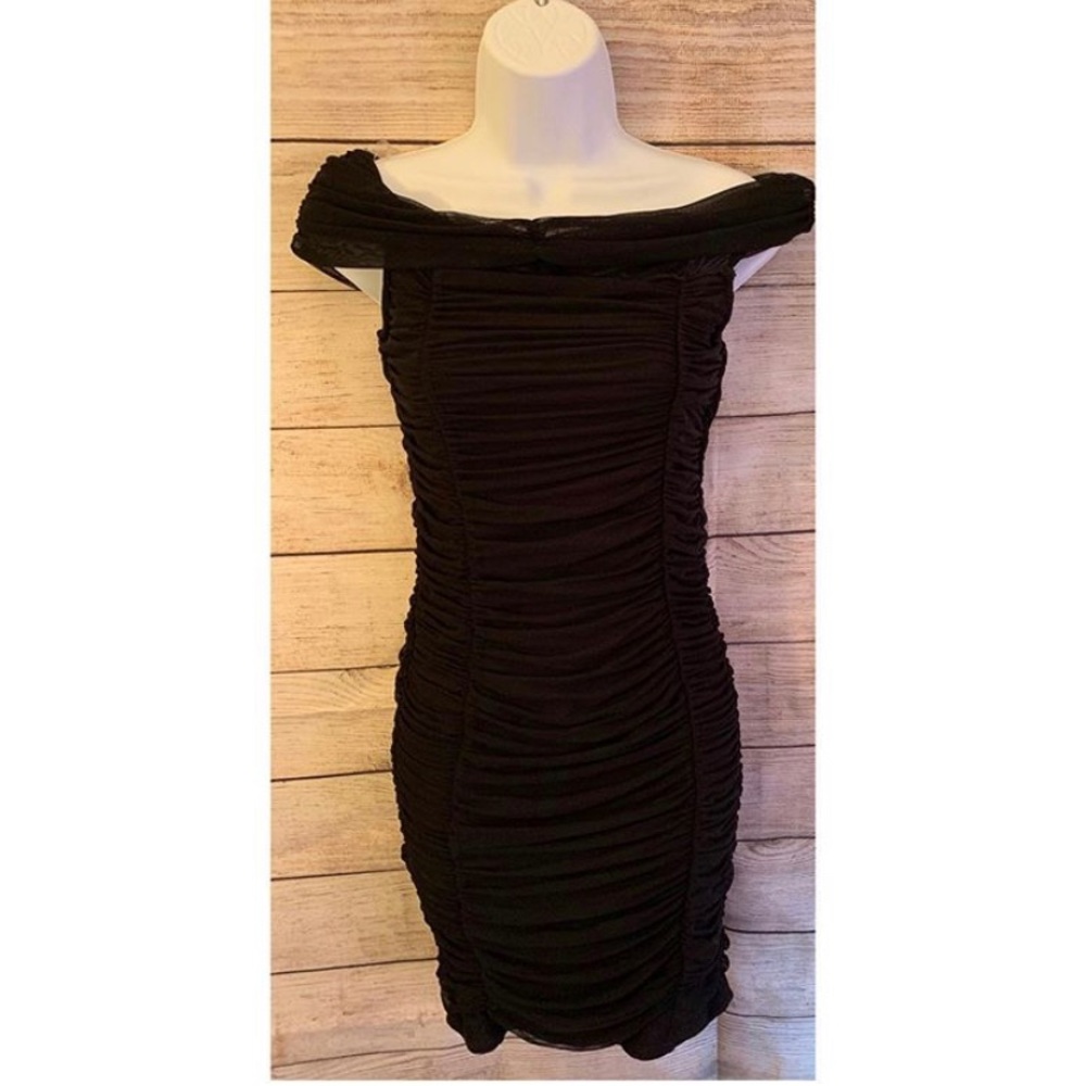 OFF SHOULDER RUCHED MESH DRESS - Picture 2 of 4